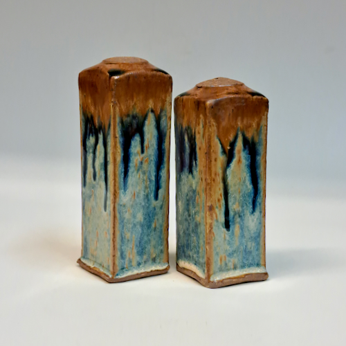 #230730 Salt & Pepper Set Blue & Brown $18 at Hunter Wolff Gallery